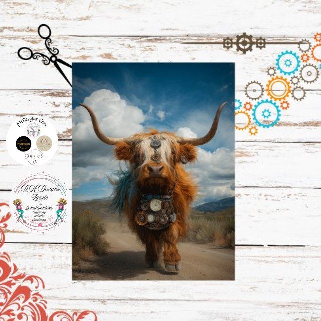 Decoupage Highland Haute Couture Steampunk Cows Wrapping Paper Sheet (Creator Uploaded)