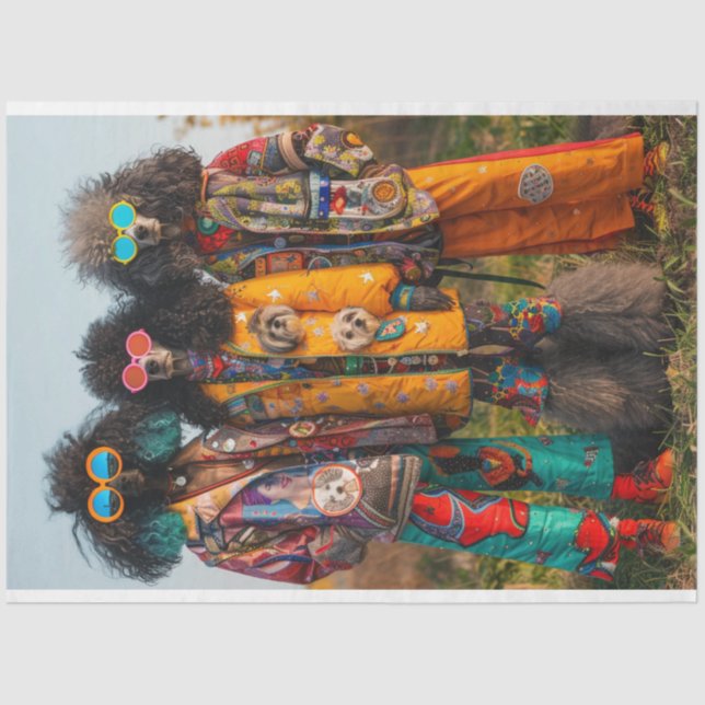 Decoupage Hippie Boho Standard Poodle Sisters Tissue Paper (Front)