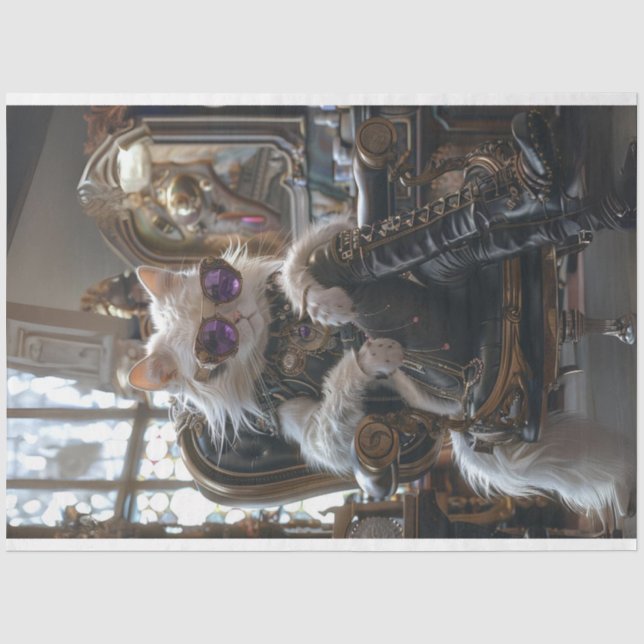 Decoupage Hippie Styled White Furry Cat Hip Boots Tissue Paper (Front)
