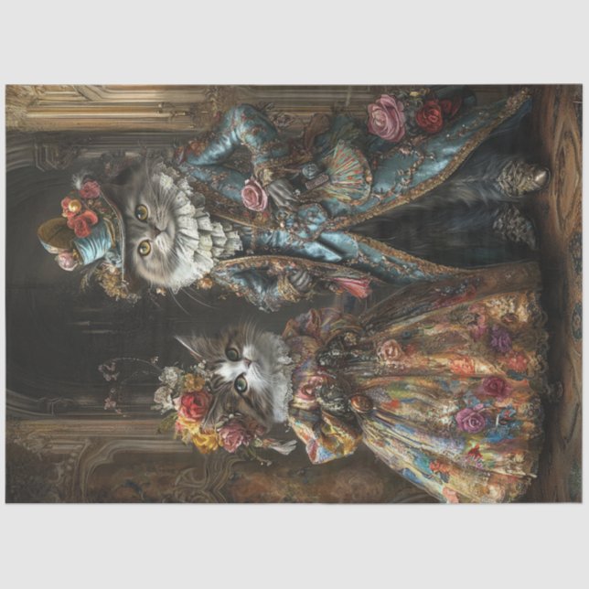 Decoupage Historical Elaborate Dressed Cats  Tissue Paper (Front)