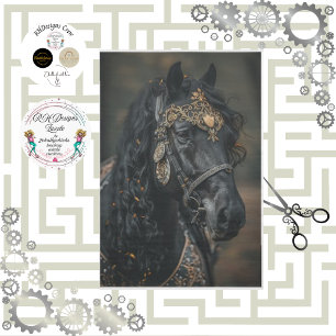 Decoupage Horse Black Nobility Golden Steampunk Tissue Paper