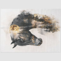 Decoupage Horse Double Exposure Moonlit Forest
