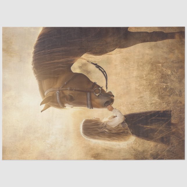 Decoupage Horse & Girl in Field  Tissue Paper (Front)