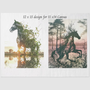 Decoupage Horses Double Exposure 11x14 Canvas Tissue Paper