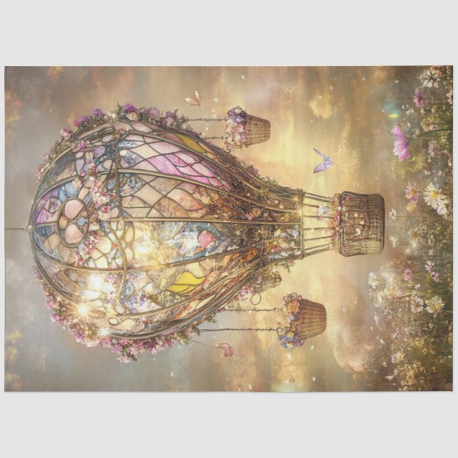 Decoupage Hot Air Balloon Stained Glass Floral  Tissue Paper (Front)