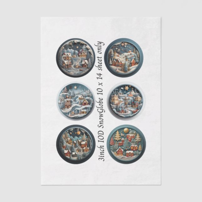 Decoupage IOD Snow Globe Molds Winter Village 3" Tissue Paper (Front)