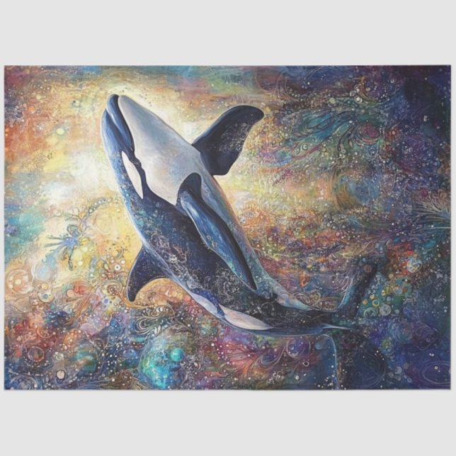 Decoupage Killer Whale Vibrant Abstract Painting  Tissue Paper (Front)