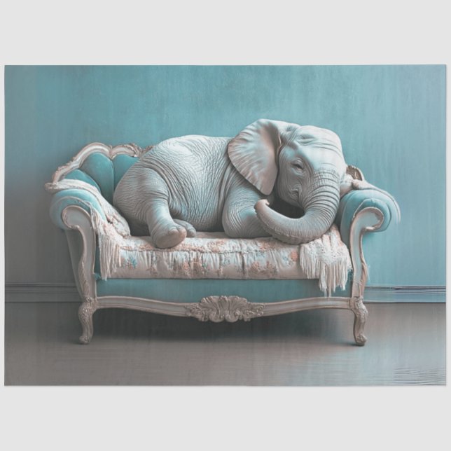 Decoupage Landscape Elephant on Vintage Couch  Tissue Paper (Front)
