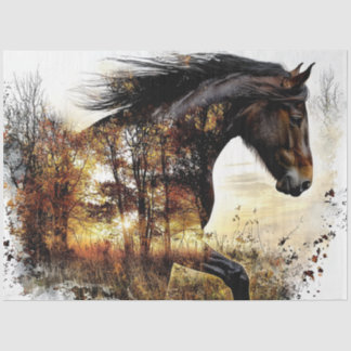 Decoupage Landscape Horse Double Exposure Forest Tissue Paper