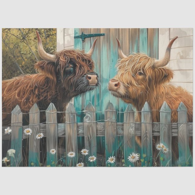 Decoupage Landscape Paper 2 Whimsical Highland Cow (Front)