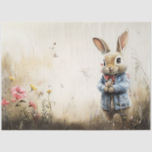 Decoupage Landscape Rabbit in Field Right Side Tissue Paper