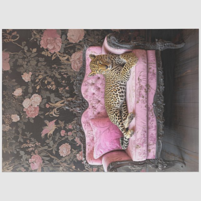 Decoupage Leopard On Pink Velvet French Couch  Tissue Paper (Front)