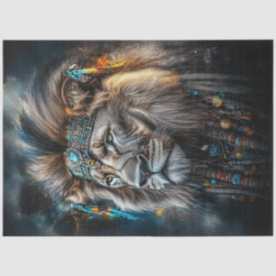 Decoupage Lion Adorned American Indian Headdress Tissue Paper