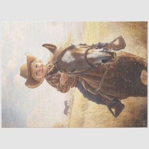 Decoupage Little Boy Riding Pony Wearing Hat  Tissue Paper