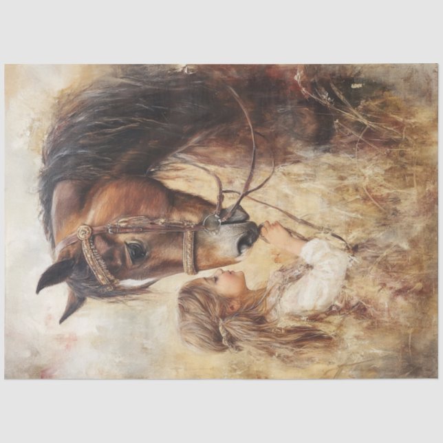 Decoupage Little Girl and Her Horse  Tissue Paper (Front)