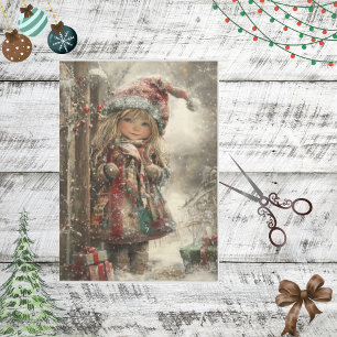 Decoupage Little Girl Dressed Christmas Attire Tissue Paper