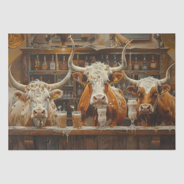 Decoupage Longhorn Cows Bar Drinking Milkshakes Tissue Paper (Front)