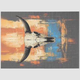 Decoupage LongHorn Vintage Poster Skull Orange Blu Tissue Paper