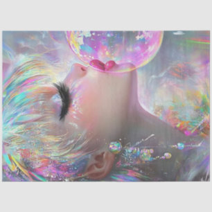 Decoupage Luminous Dressed Girl Blowing Bubble Gum Tissue Paper