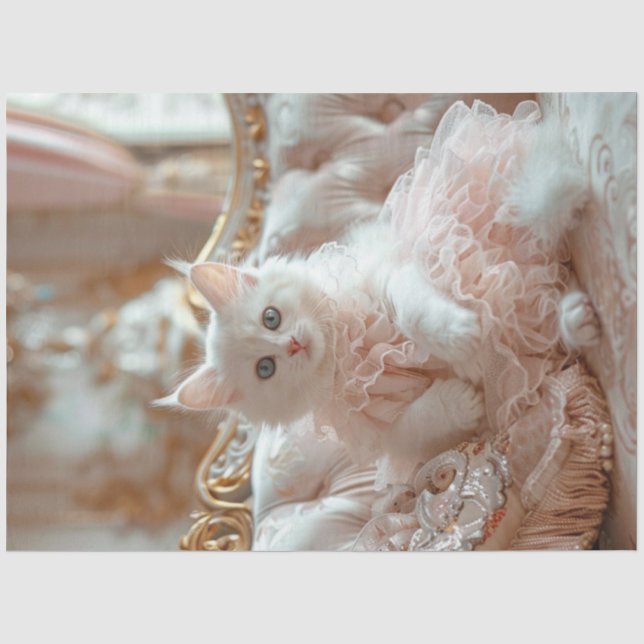 Decoupage Luxurious Cat Pink Frilly Dress Tissue Paper (Front)