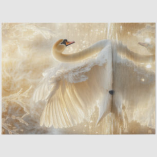 Decoupage Magical Scene Swan in Lake  Tissue Paper