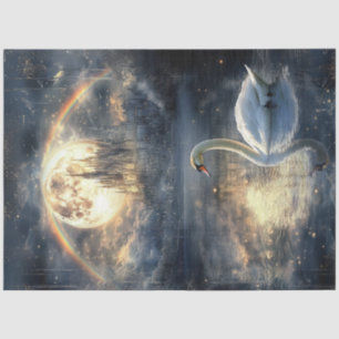 Decoupage Magical Swan Dramatic Sky Moon Tissue Paper