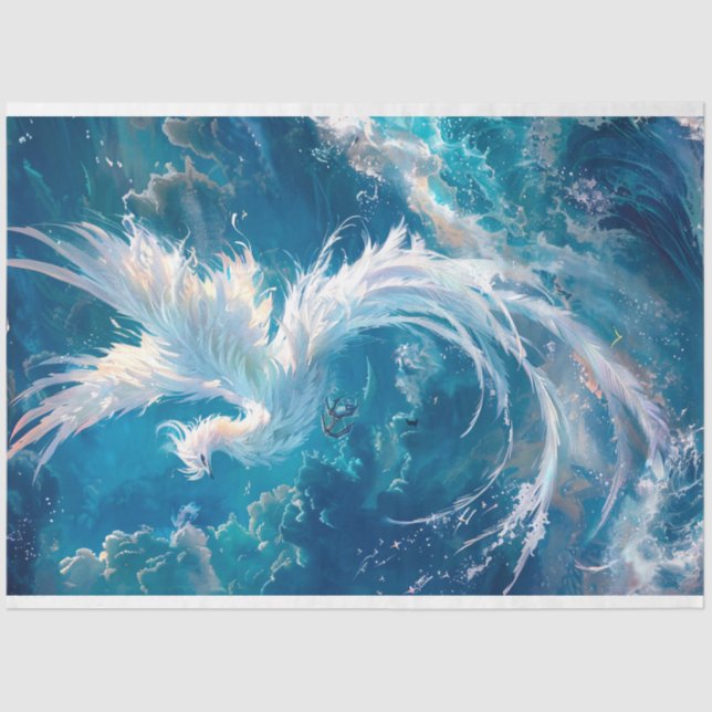Decoupage Majestic Ethereal White Phoenix  Tissue Paper (Front)