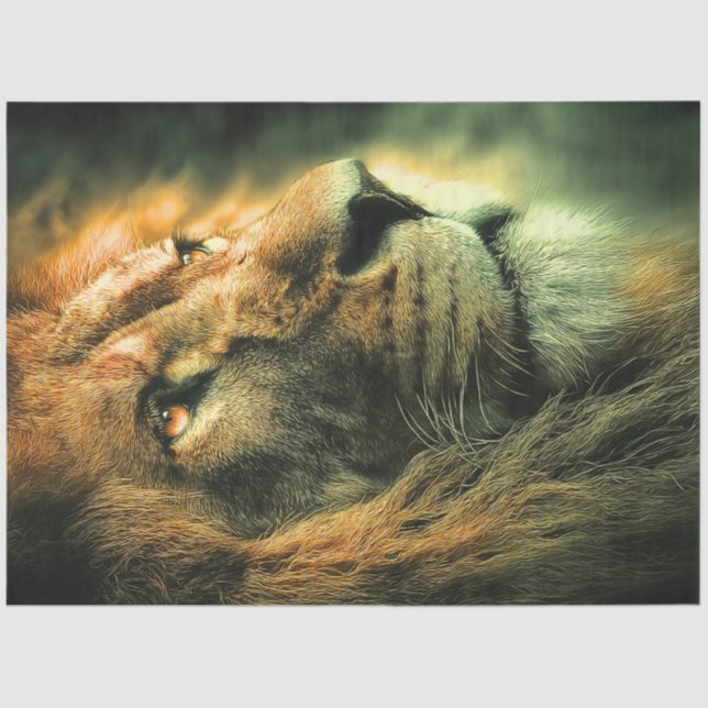 Decoupage Majestic Lion Profile Golden Glow  Tissue Paper (Front)