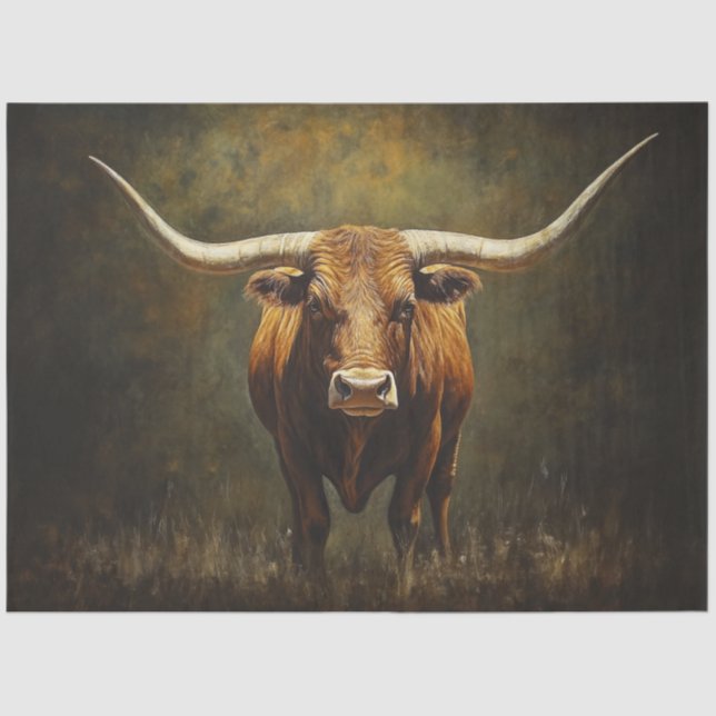 Decoupage Majestic Longhorn Bull Reddish Brown Tissue Paper (Front)