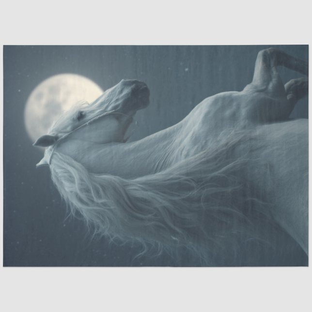 Decoupage Majestic White Horse Front of Moon Tissue Paper (Front)
