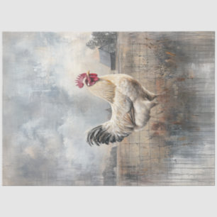 Decoupage Majestic White Rooster Sage Field Tissue Paper
