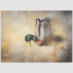 Decoupage Mallard Duck Painting Floating on Water Tissue Paper