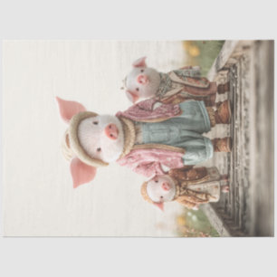 Decoupage Mama Pig & Piglets Whimsical Family Tissue Paper