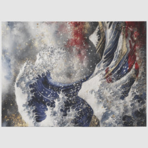 Decoupage Massive Ocean Wave USA Flag  Tissue Paper