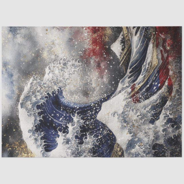 Decoupage Massive Ocean Wave USA Flag  Tissue Paper (Front)