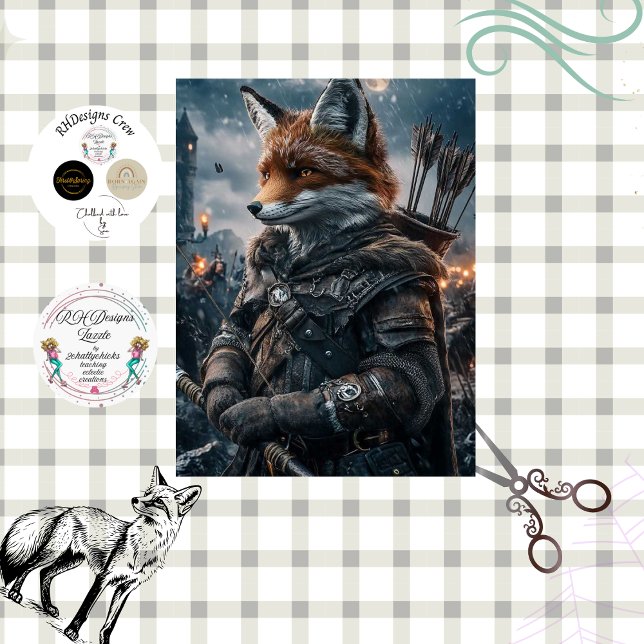 Decoupage Medieval Archer Fox Warrior  Tissue Paper (Creator Uploaded)