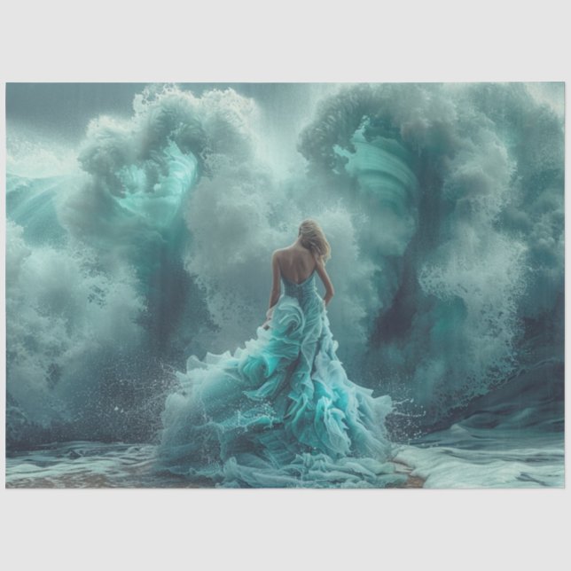 Decoupage Mesmerizing Beach Woman Turquoise Green  Tissue Paper (Front)