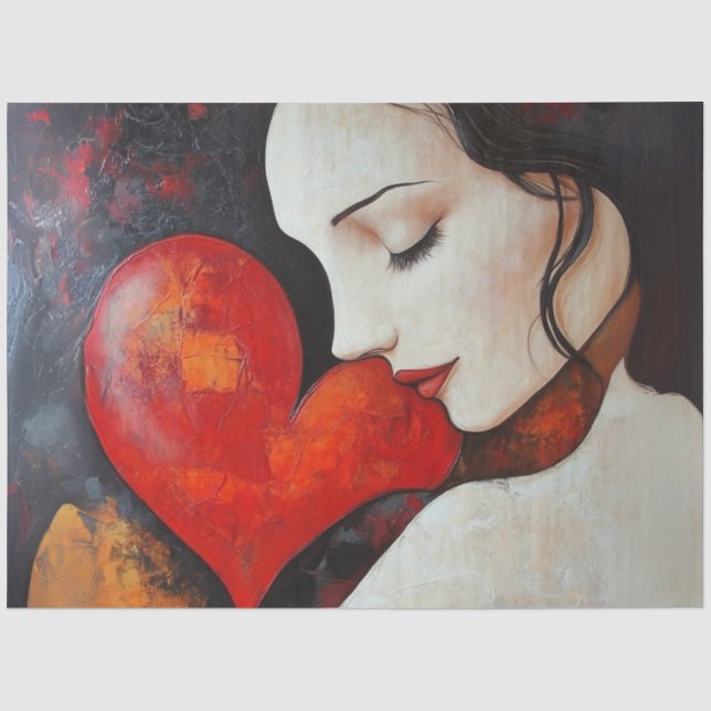 Decoupage Minimalist Valentine Heart Ladies Face  Tissue Paper (Front)