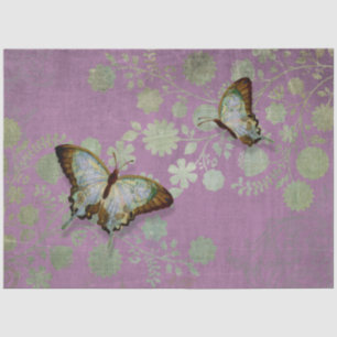 Decoupage Modern Vintage Butterfly Floral  Purple  Tissue Paper