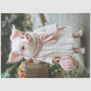 Decoupage Mom Piglet Dressed Pink Scarf Purse Tissue Paper