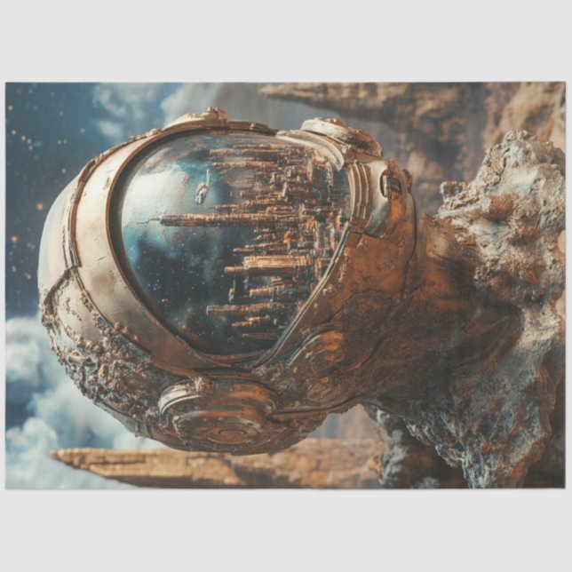 Decoupage Moon Scene Astronaut City Reflection   Tissue Paper (Front)
