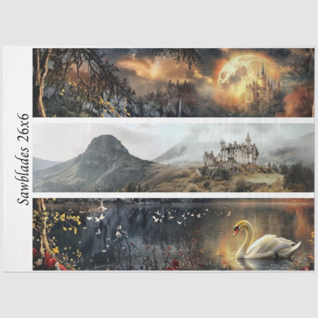 Decoupage Moonlit Castles Signs & Handsaws Tissue Paper (Front)