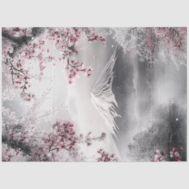 Decoupage Mount Fuji's With Cherry Blossoms & Lake Tissue Paper (Front)