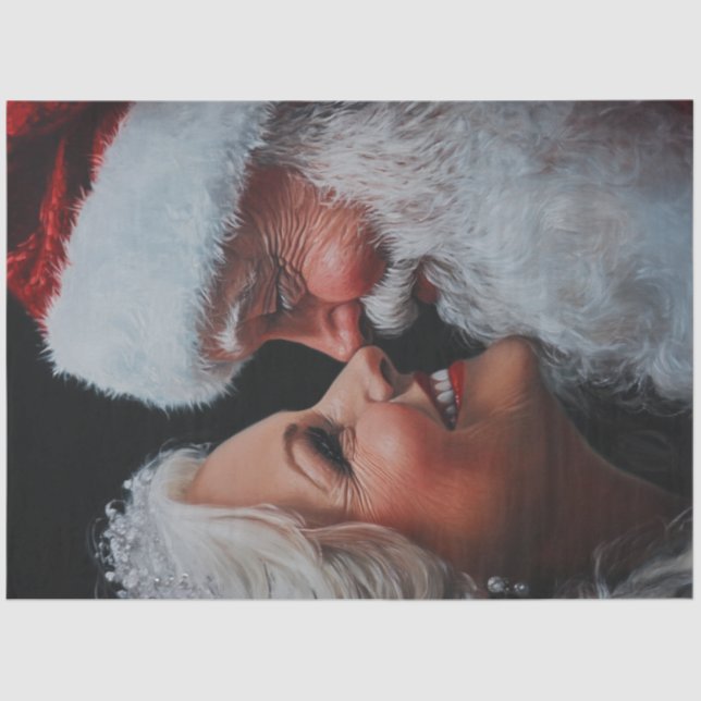 Decoupage Mr. & Mrs. Claus Check to Check  Tissue Paper (Front)