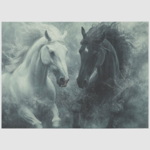 Decoupage Mystical Black White Horse Powerful  Tissue Paper