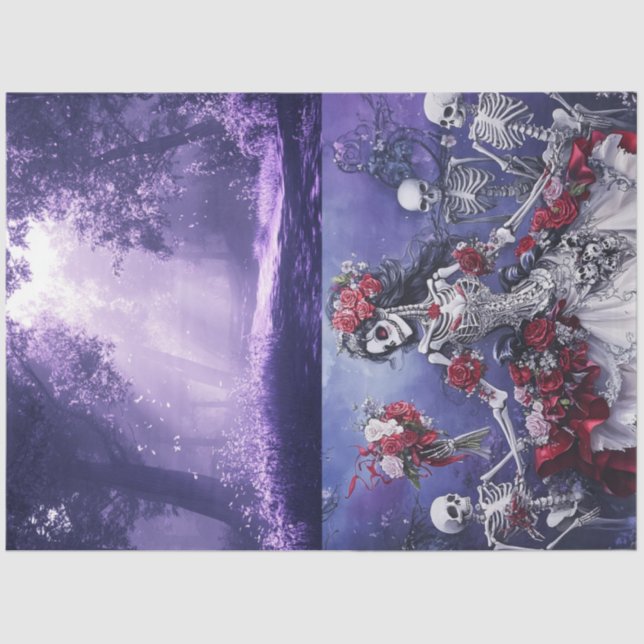 Decoupage Mystical Purple Hue Forest & Skeleton Tissue Paper (Front)