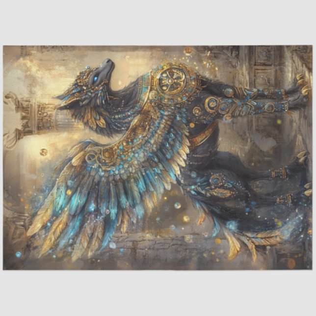 Decoupage Mythical Griffon Wolf-Bird Gold Inlay Tissue Paper (Front)