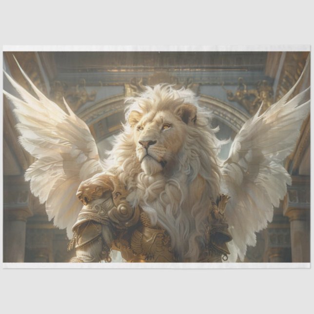 Decoupage Mythical Lion Angle Wings Protector  Tissue Paper (Front)
