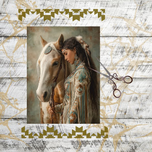 Decoupage Native American Woman & Her Horse  Tissue Paper