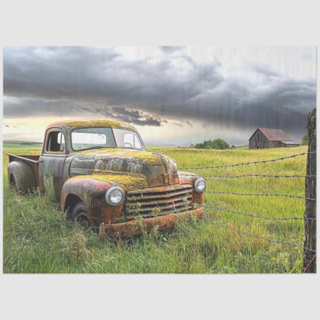 Decoupage Nostalgic Rusty Red Truck Old Barn Tissue Paper (Front)